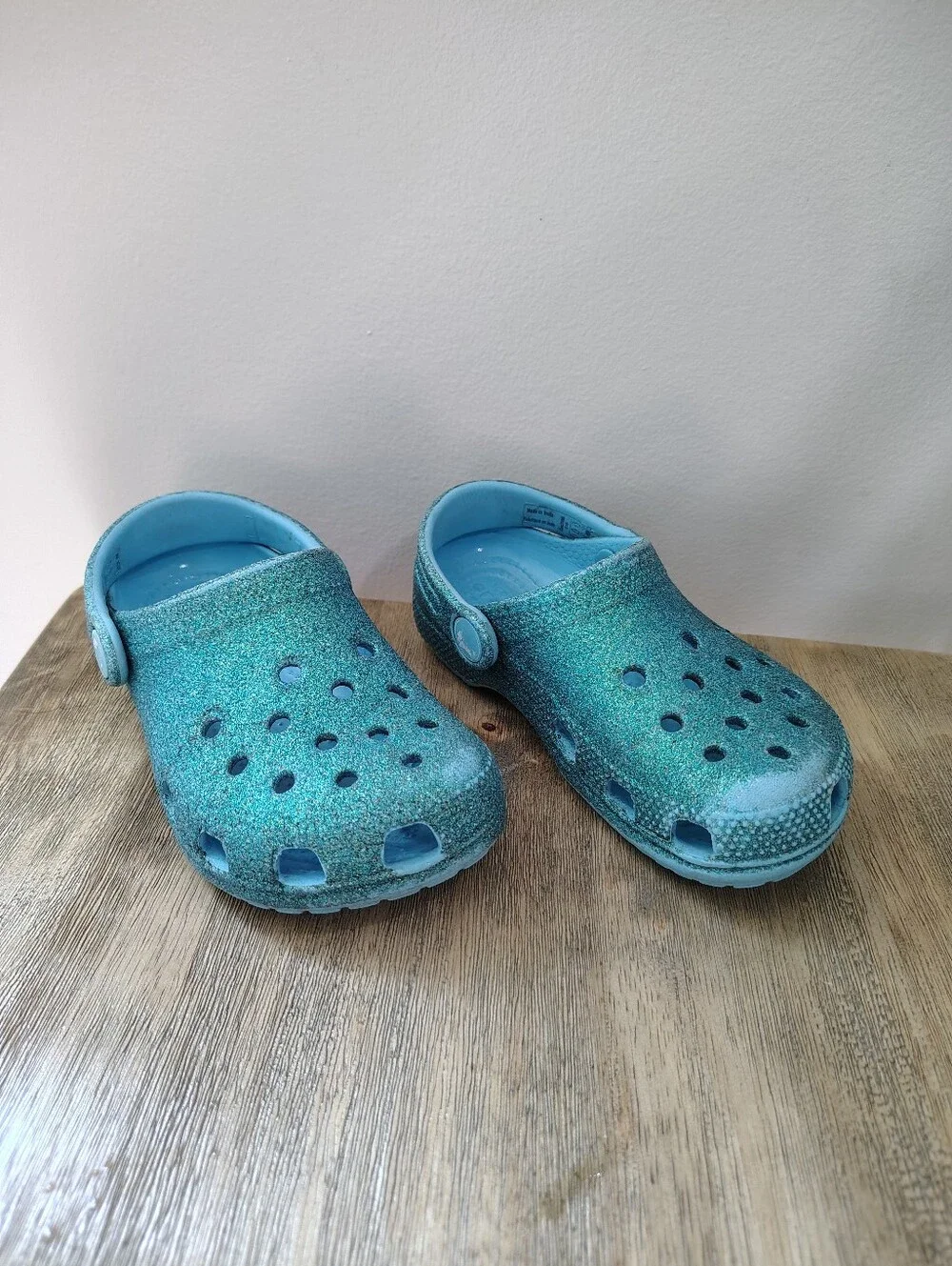 Crocs Classic Glitter Clogs Teal Blue Slip On Shoes Toddler Size 10